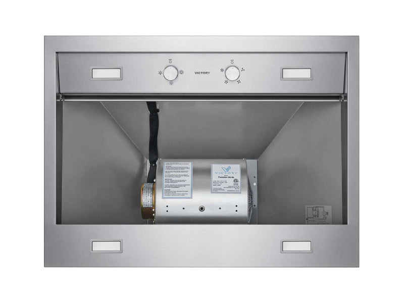 Internal view of the Victory Twister 30-4L showing the heavy-duty motor and welded stainless steel construction