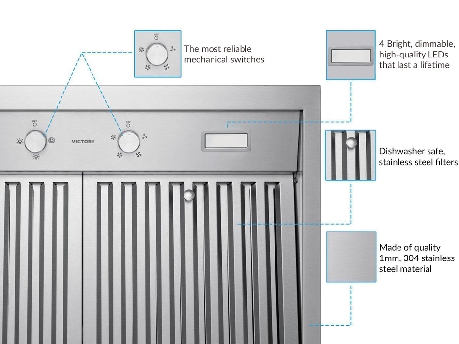 30 Inch 750 CFM Wall Mount Range Hood - VICTORY Twister