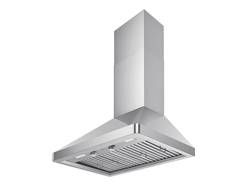 VICTORY Elegant 36 Inch Wall Mounted Range Hood with stainless chimney, pyramid canopy, baffle filters, and LED lights