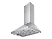 VICTORY Elegant 36-inch stainless steel wall mounted range hood, high-angle view showing baffle filters and two rotary knobs
