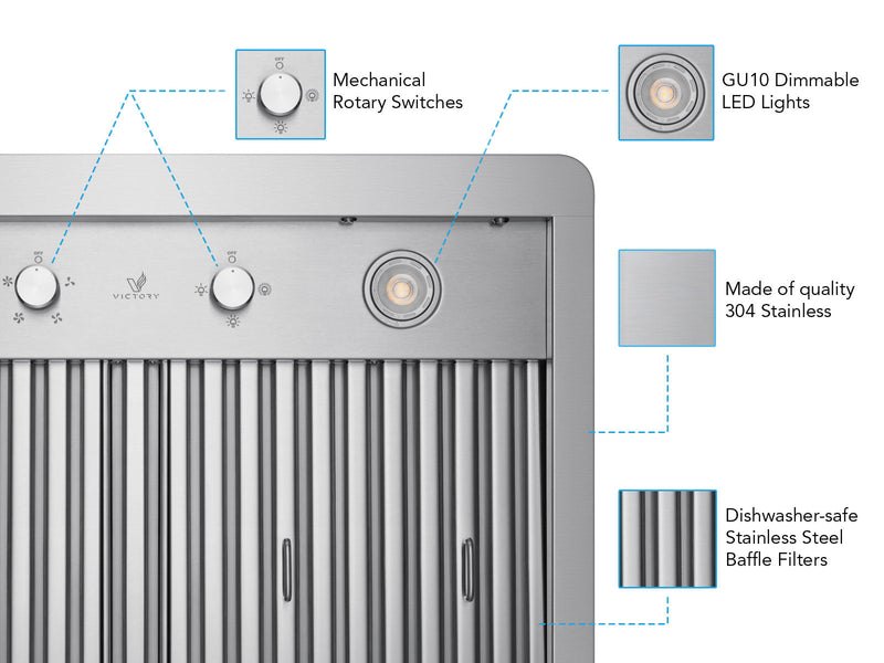 Victory Elegant 600 CFM wall mounted chimney range hood