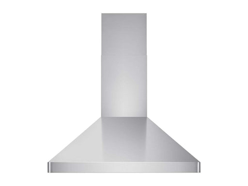Front exterior view of VICTORY Elegant wall mounted range hood with stainless chimney and pyramid canopy