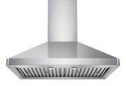Front view of the 36 inch Victory Elegant range hood featuring 19 gauge stainless steel construction and a two-piece telescopic chimney