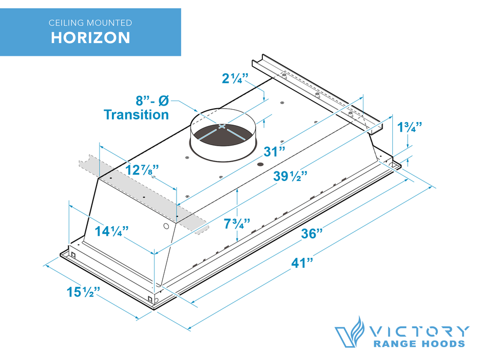 White 900 CFM Flush Ceiling Mount Range Hood  - VICTORY Horizon