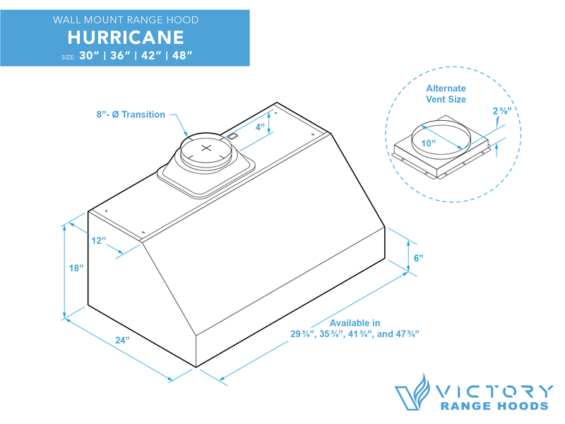 Hotte de cuisinière sous armoire de 30 pouces, 1 200 CFM - VICTORY Hurricane