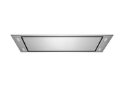 Ceiling mount range hood in brushed 304 stainless steel with perimeter suction panel and four integrated LED lights – Victory Horizon.