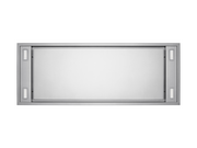 Underside view of the stainless steel Horizon ventilation unit for kitchens, featuring a flush-mount perimeter suction panel.