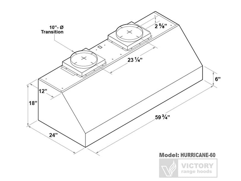 Hotte de cuisinière sous armoire de 60 pouces, 2000 CFM - VICTORY Hurricane
