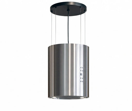 Modern ductless range hood island mount with charcoal filters and LED lights