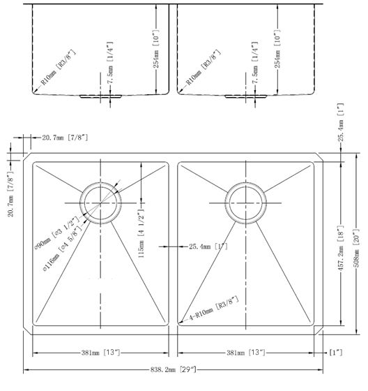 Évier sous plan à double cuve de 29 po - KS520