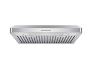 Straight front view of the Victory Luna 30 inch under cabinet range hood, highlighting its ultra-slim 6-inch profile and seamless 19-gauge stainless steel construction for a modern kitchen aesthetic.
