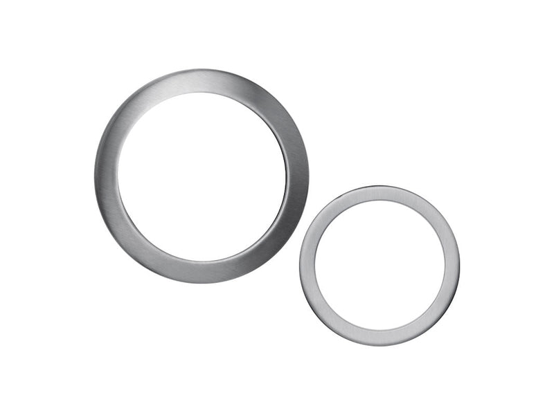 Replacement metal rings for GU10 lights arranged on a white background