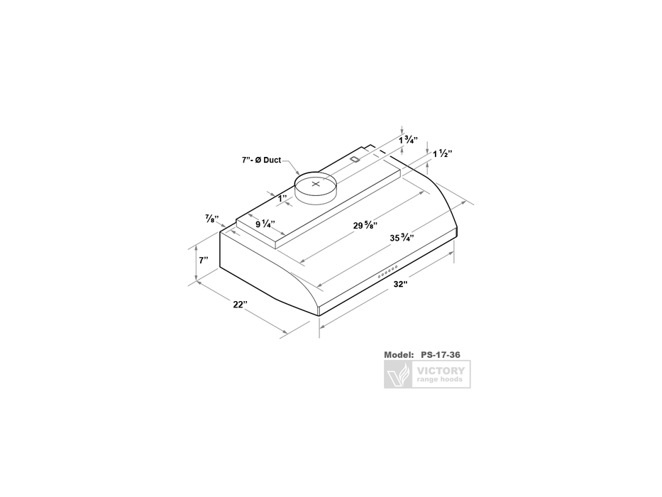 36 Inch 900 CFM Under Cabinet Range Hood - VICTORY PS17