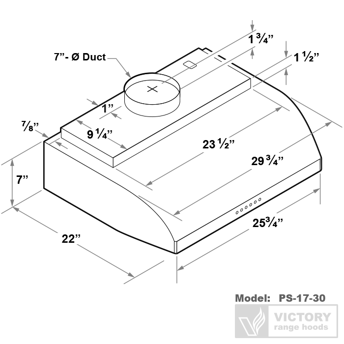 30 Inch Under Cabinet Range Hood 900 CFM - Victory PS17
