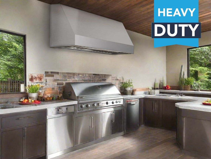 Front view of the VICTORY Prestige 48-Inch showing heavy-duty baffle filters and a 'Top Choice' award banner