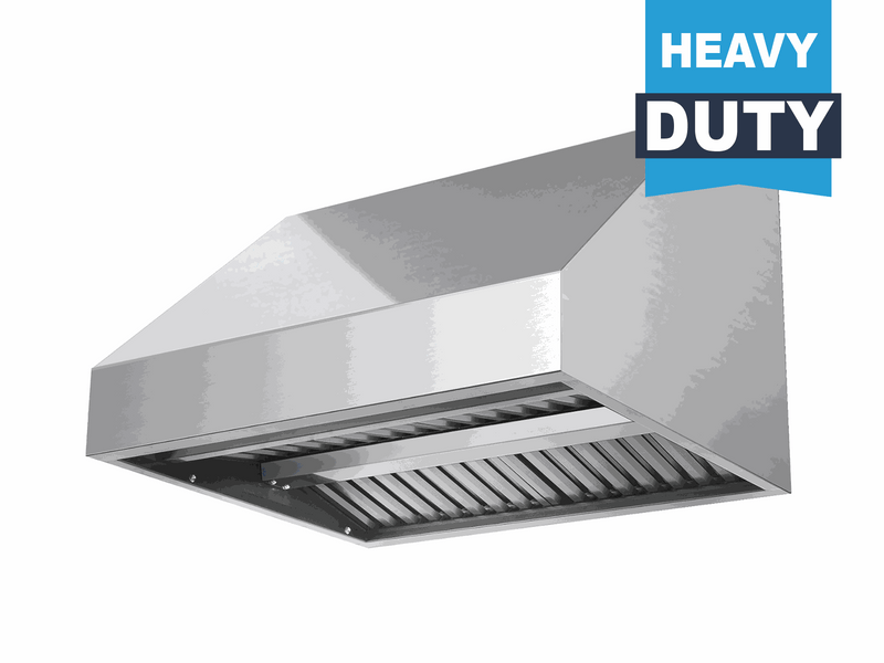 Front perspective of the VICTORY Prestige 60-Inch outdoor range hood with a heavy-duty 19-gauge stainless steel canopy