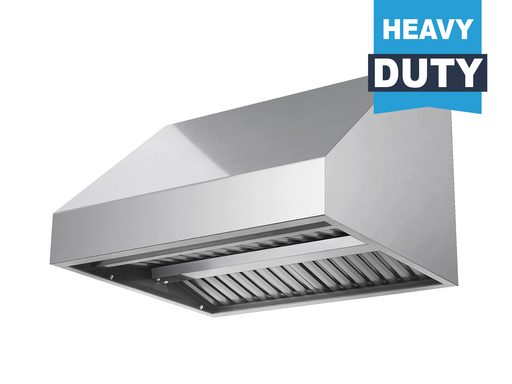 60 inch 2300 CFM stainless steel outdoor range hood with dual blowers and LED lighting over BBQ grill