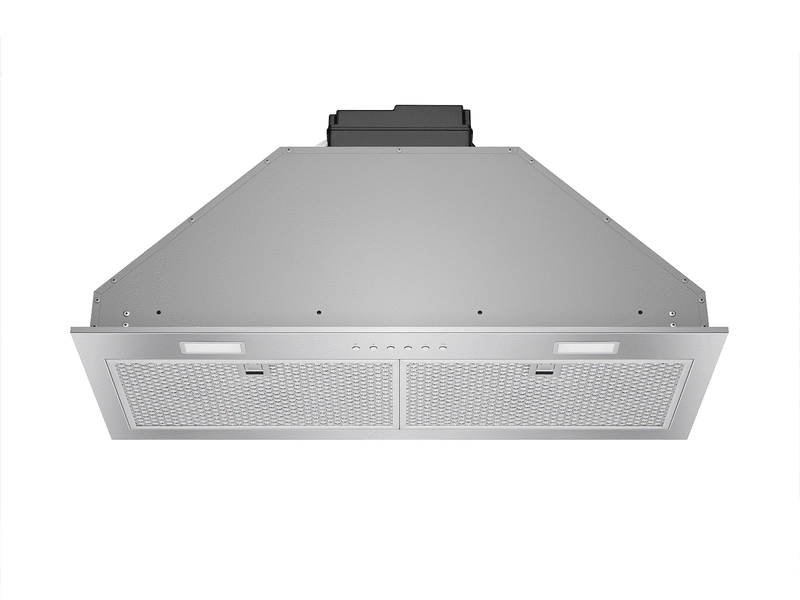 Victory Q1 30 Inch 600 CFM Range Hood insert with stainless steel honeycomb filters and bright LED lights in a built-in cabinet design