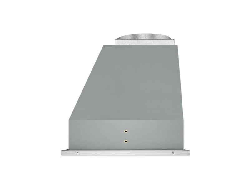 side profile of victory q2 range hood insert showing the slim built-in depth and precision mounting holes for standard kitchen cabinets.