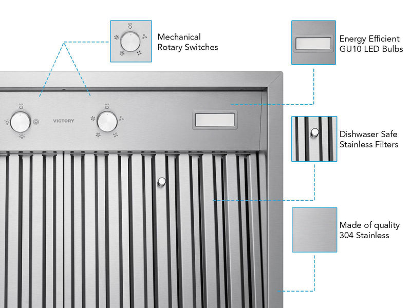 36 Inch Range Hood Insert with 450/600 CFM Remote Blower - VICTORY Q5