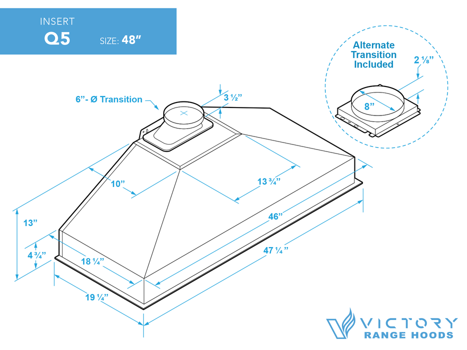 48 Inch 750 CFM Range Hood Insert  - VICTORY Q5