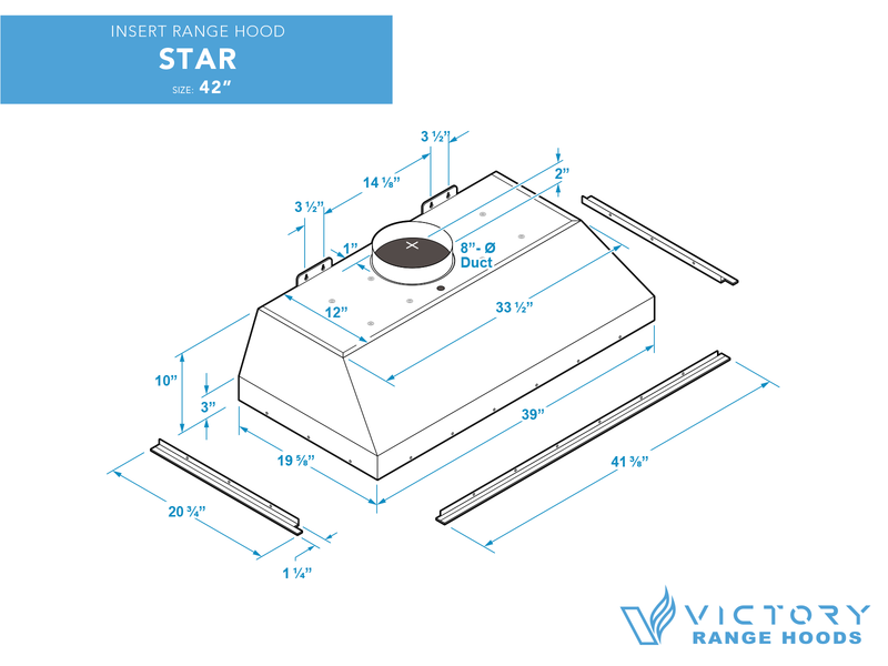 42 inch 900 CFM Range Hood Insert - VICTORY Star