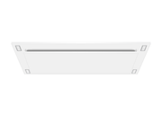 White VICTORY Sunset flush ceiling mount range hood featuring a matte powder-coat finish, four corner LED lights, and a perimeter suction panel for a seamless kitchen design.