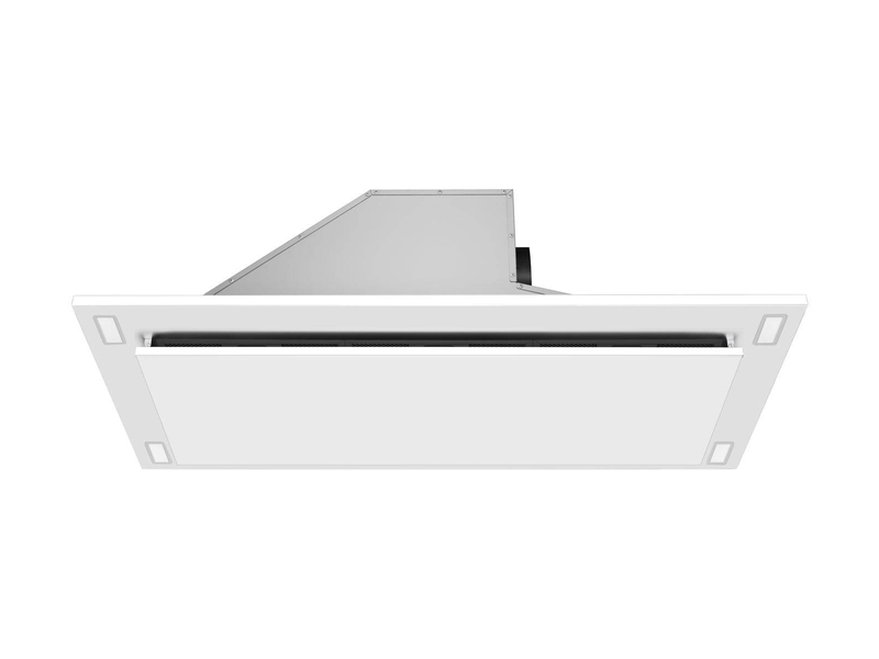 Internal view of the White VICTORY Sunset showing the blower housing and 6-inch round duct collar for interchangeable top or side venting.