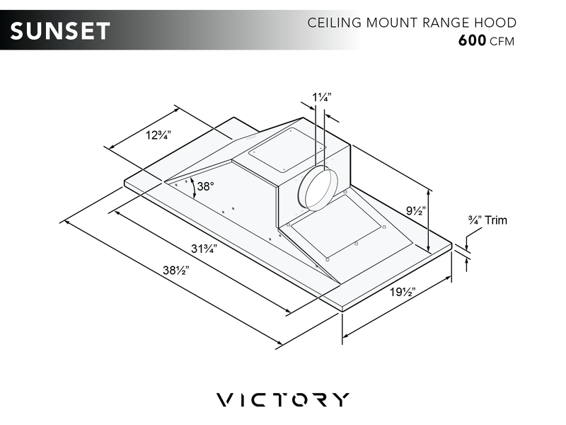 600 CFM Flush Ceiling Mount Range Hood - VICTORY Sunset