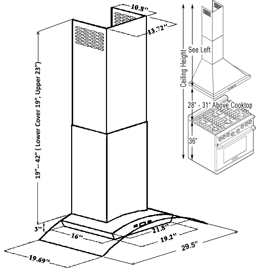 30 Inch 600 CFM Wall Mounted Range Hood - SV218D