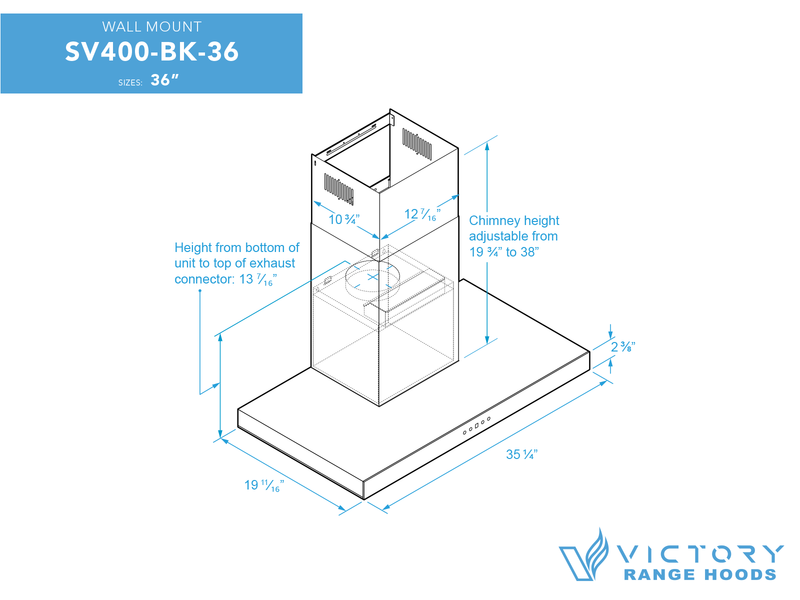 Hotte de cuisinière murale de 36 pouces 600 pi3/min - VICTORY Plane