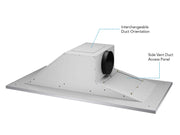 Exterior housing of the Victory Sunset showing interchangeable duct orientation and side vent duct access panel for flexible installation.
