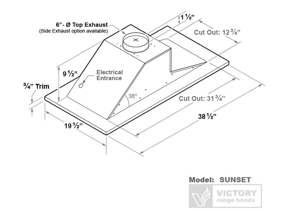 Hotte de cuisinière encastrée au plafond de 600 CFM - VICTORY Sunset