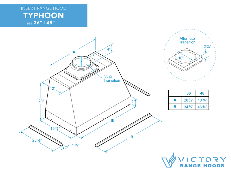 Hotte de cuisinière encastrable de 48 pouces à 1 200 pi3/min - VICTORY Typhoon