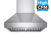 36 inch wall mount range hood with 1200 CFM blower and dimmable LED lights
