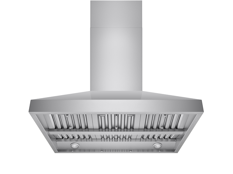 42 Inch Island Range Hood VICTORY Twister with stainless steel baffle filters and mechanical rotary switches