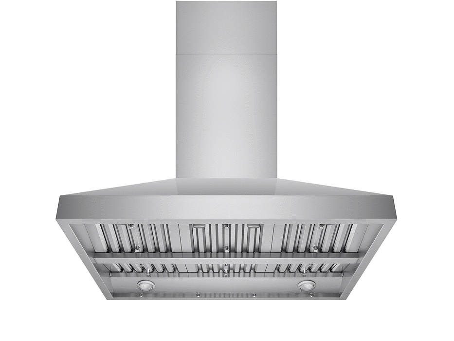 42 Inch Island Range Hood VICTORY Twister with stainless steel baffle filters and mechanical rotary switches