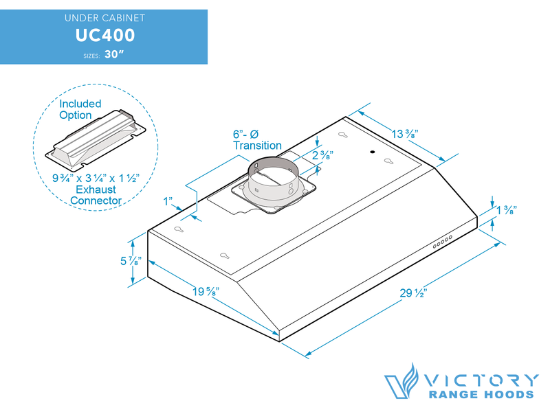 Hotte de cuisinière sous armoire de 30 pouces 350 CFM - Victory UC400