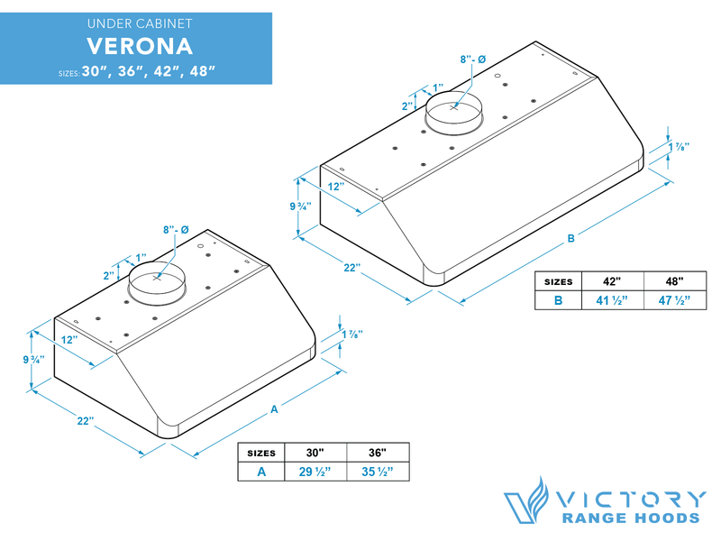 30 Inch 900 CFM Under Cabinet Range Hood - VICTORY Verona