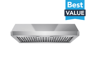 Stainless steel 30 Inch 900 CFM Verona under cabinet range hood showing baffle filters and a Best Value badge