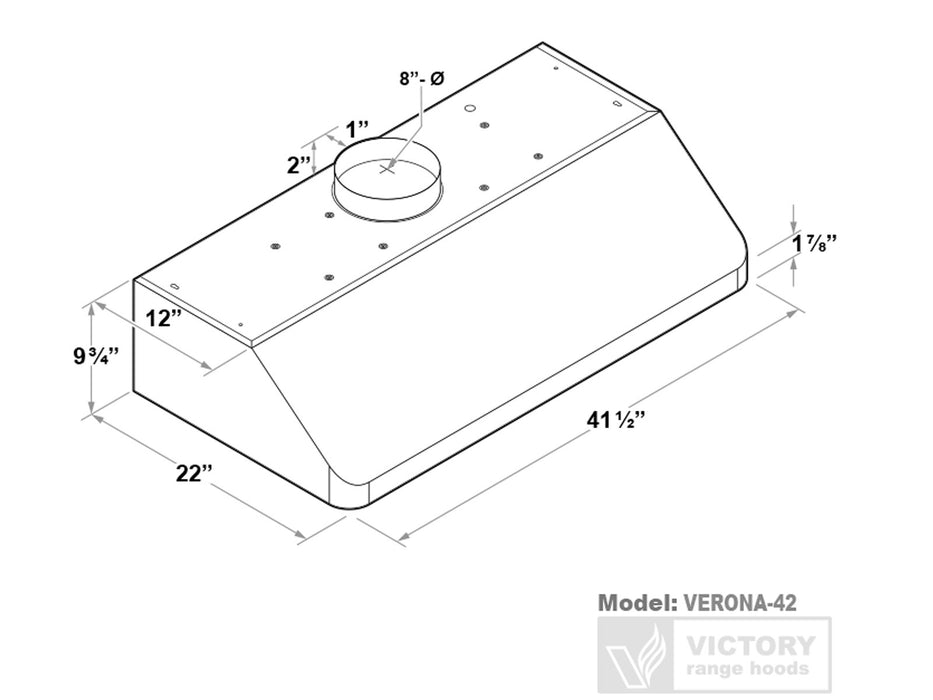 42 Inch 900 CFM Under Cabinet Range Hood - VICTORY Verona