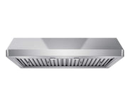 Front view of 42 inch Verona under cabinet range hood featuring dimmable LED lights and stainless steel baffle filters