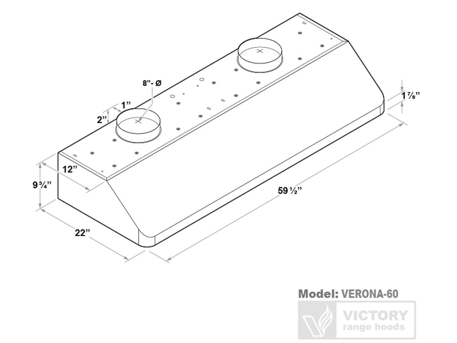 60 Inch 1800 CFM Under Cabinet Range Hood - VICTORY Verona