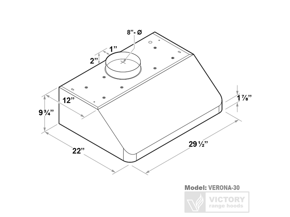 30 Inch 900 CFM Under Cabinet Range Hood - VICTORY Verona