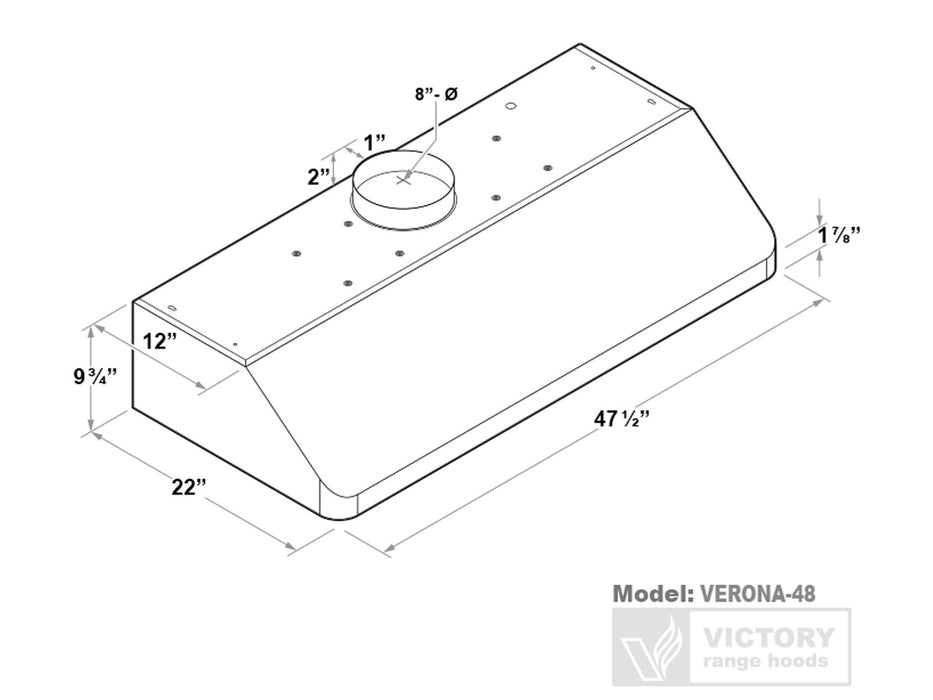 Hotte de cuisinière sous armoire de 48 pouces avec ventilateur à distance de 1 000 pi3/min - VICTORY Verona