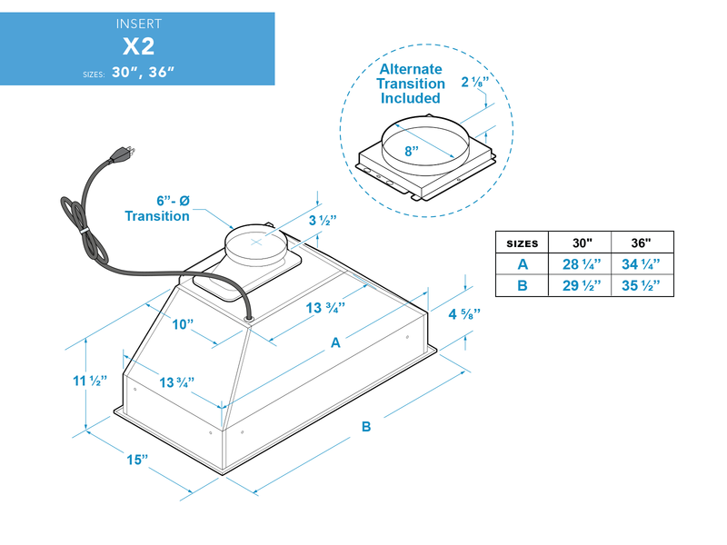 Insert de hotte de cuisinière 36 pouces 700 CFM - VICTORY X2