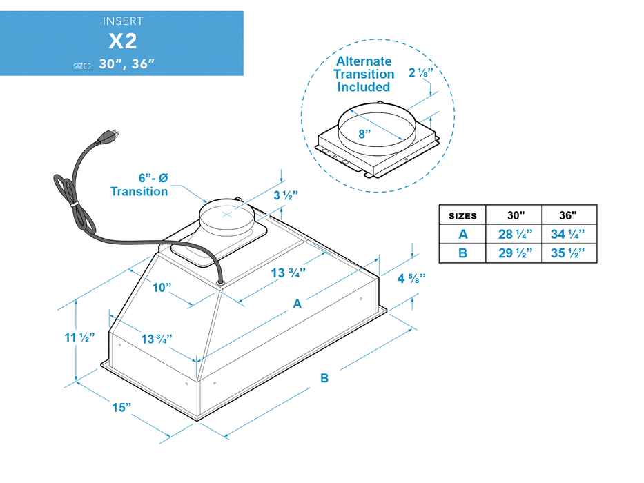 36 Inch 700 CFM Range Hood Insert - VICTORY X2