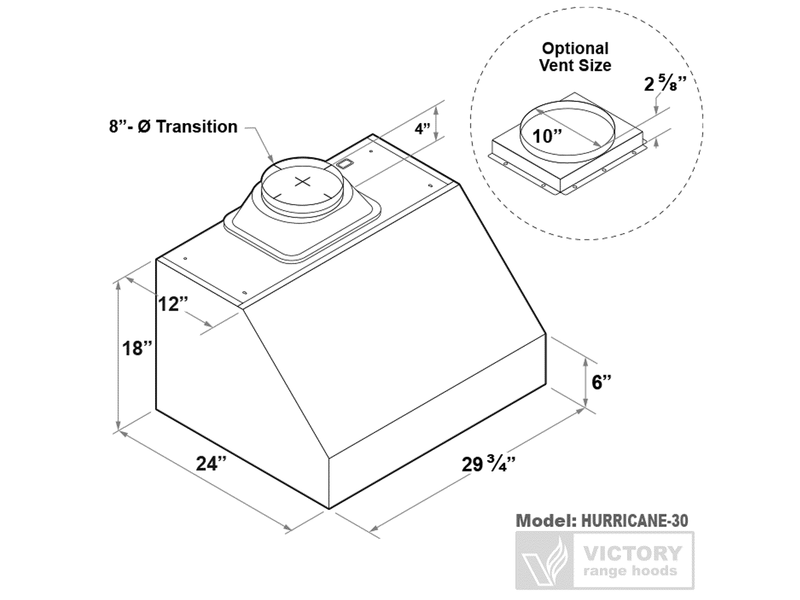 30 Inch 1200 CFM Under Cabinet Range Hood - VICTORY Hurricane