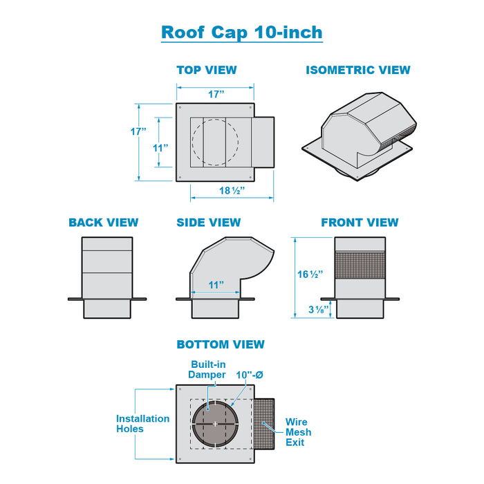 Chapeau de toit en acier galvanisé – conduit de 10 po