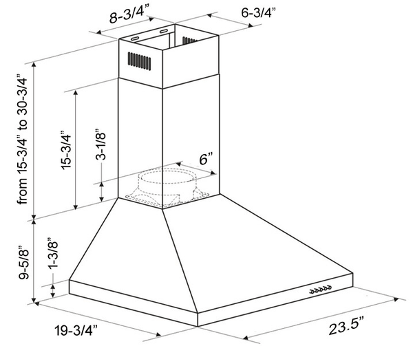 dimensions for 24 in wall mounted hood
